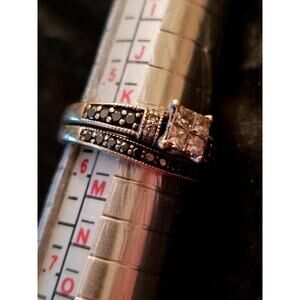 Frederick Goldman 10K rose gold black diamond wedding set princess cut